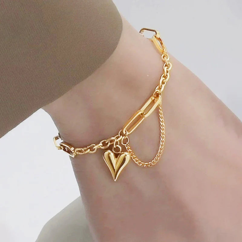 Premium Anti Tarnish Stainless Steel Jewellery for Everyday - Heart Themed Rope Chain Bracelet