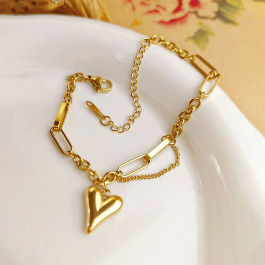 Premium Anti Tarnish Stainless Steel Jewellery for Everyday - Heart Themed Rope Chain Bracelet