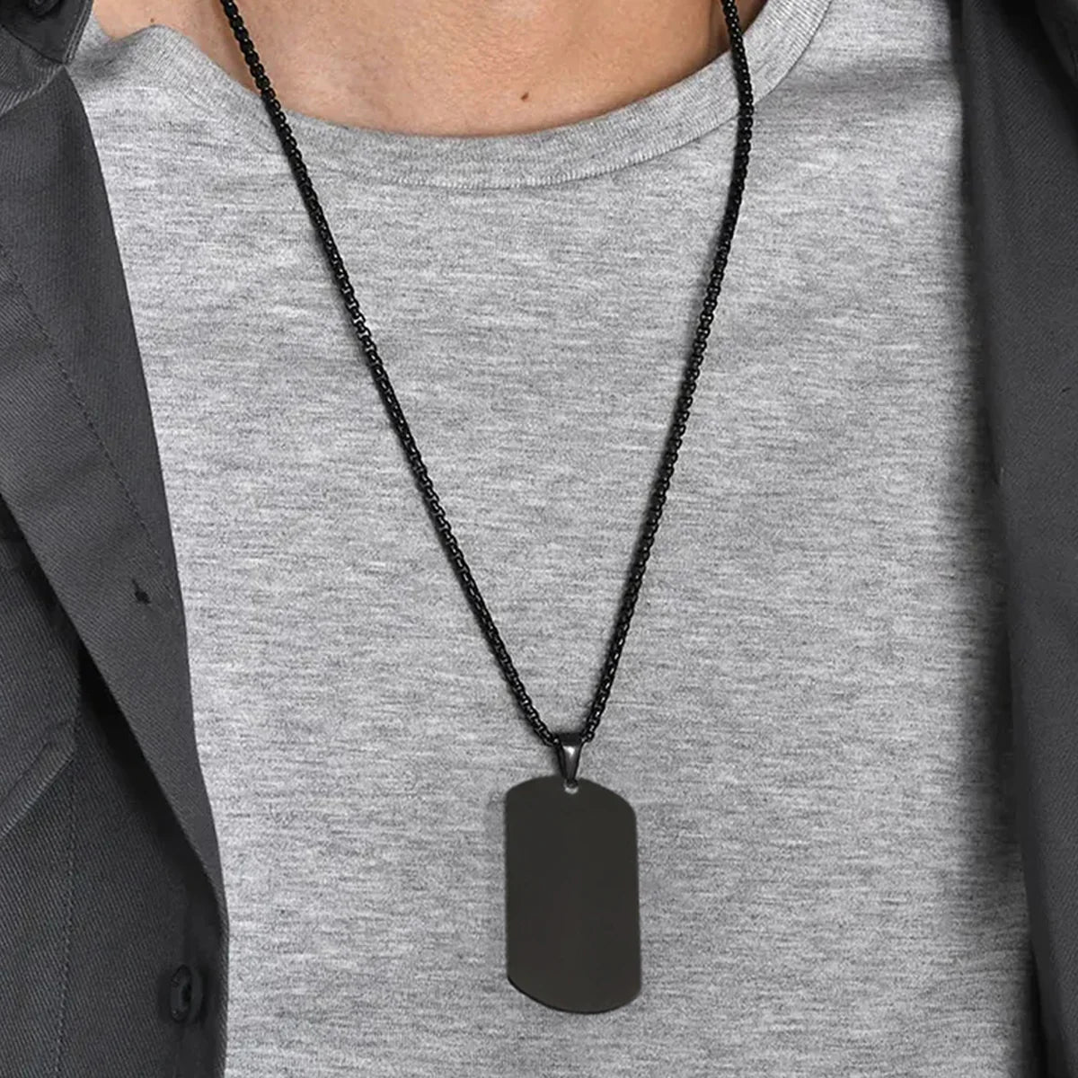 Black Silver Plated Stainless Steel Anti Tarnish Rectangular Hip Hop Party Pendant