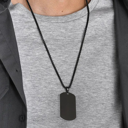 Black Silver Plated Stainless Steel Anti Tarnish Rectangular Hip Hop Party Pendant