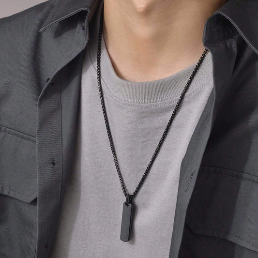 Black Silver Plated Stainless Steel Anti Tarnish Bar Shaped Hip Hop Party Pendant For Men