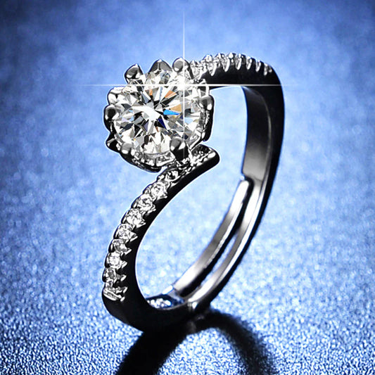 Silver Plated American Diamond Studded Anti Tarnish Design Solitaire Adjustable Finger Ring