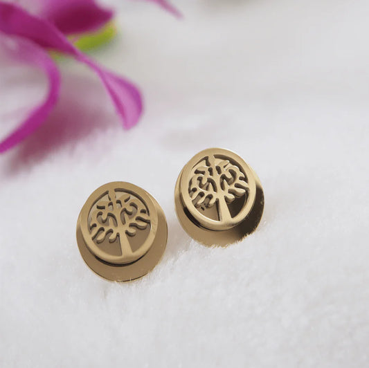 Stainless Steel Gold Plated Tree Stud Earring