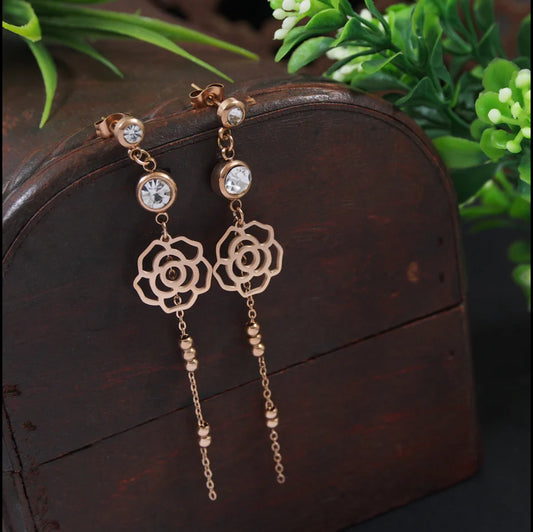Stainless Steel Gold/Rosegold Plated Floral Dangle Earring