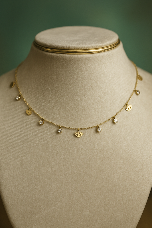 Anti Tarnish Everyday Necklace - Evil Eye and Stones
