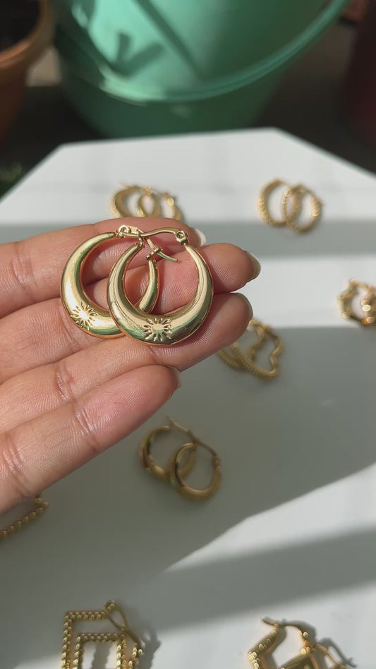 Anti Tarnish Hoop Earring - Moon